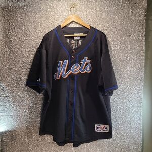 DAVID WRIGHT NEW YORK METS MAJESTIC Black Jersey 3X Polyester Button Up